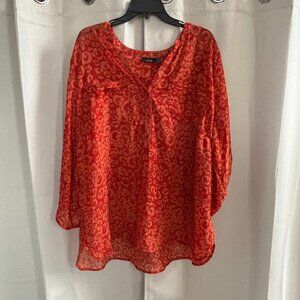 Apt 9 Womens Top Size 1X Orange Sheer Lined Abstract Artsy Rustic Beach 18057